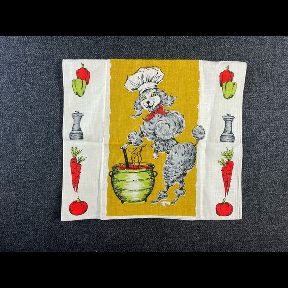•Mid-Century Anthropomorphic Poodle Chef Linen Tea Towel NWOT• - Picture 3 of 5